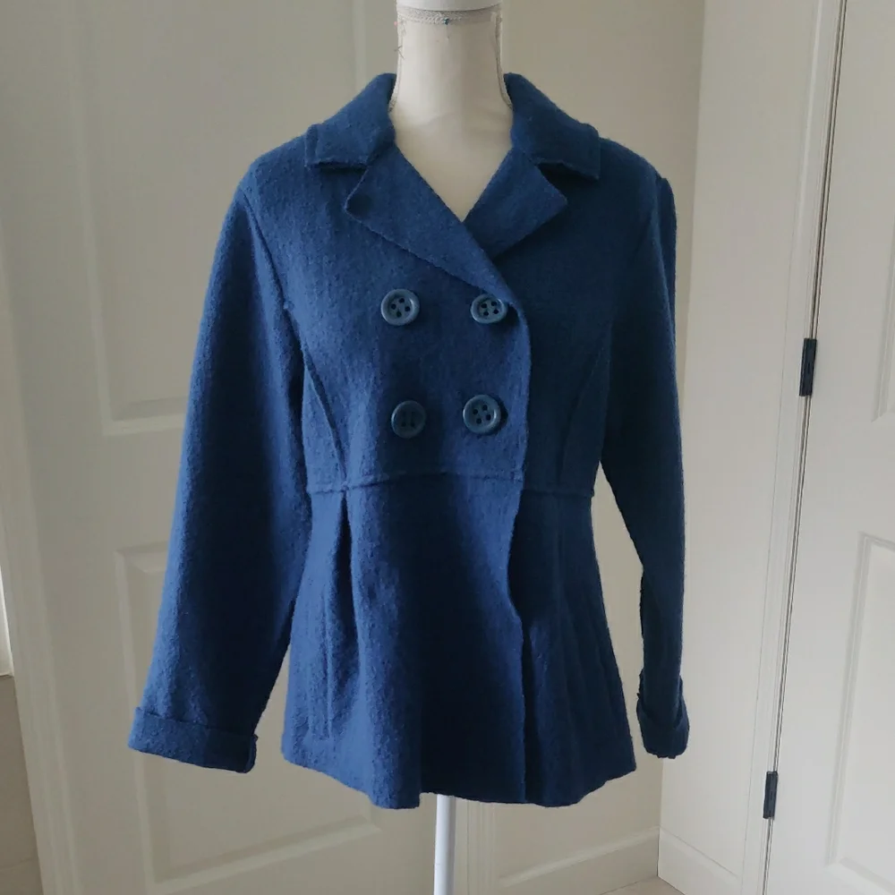 Monterey Bay 100% Wool Women's Blue Double-Breasted Jacket Sz 10